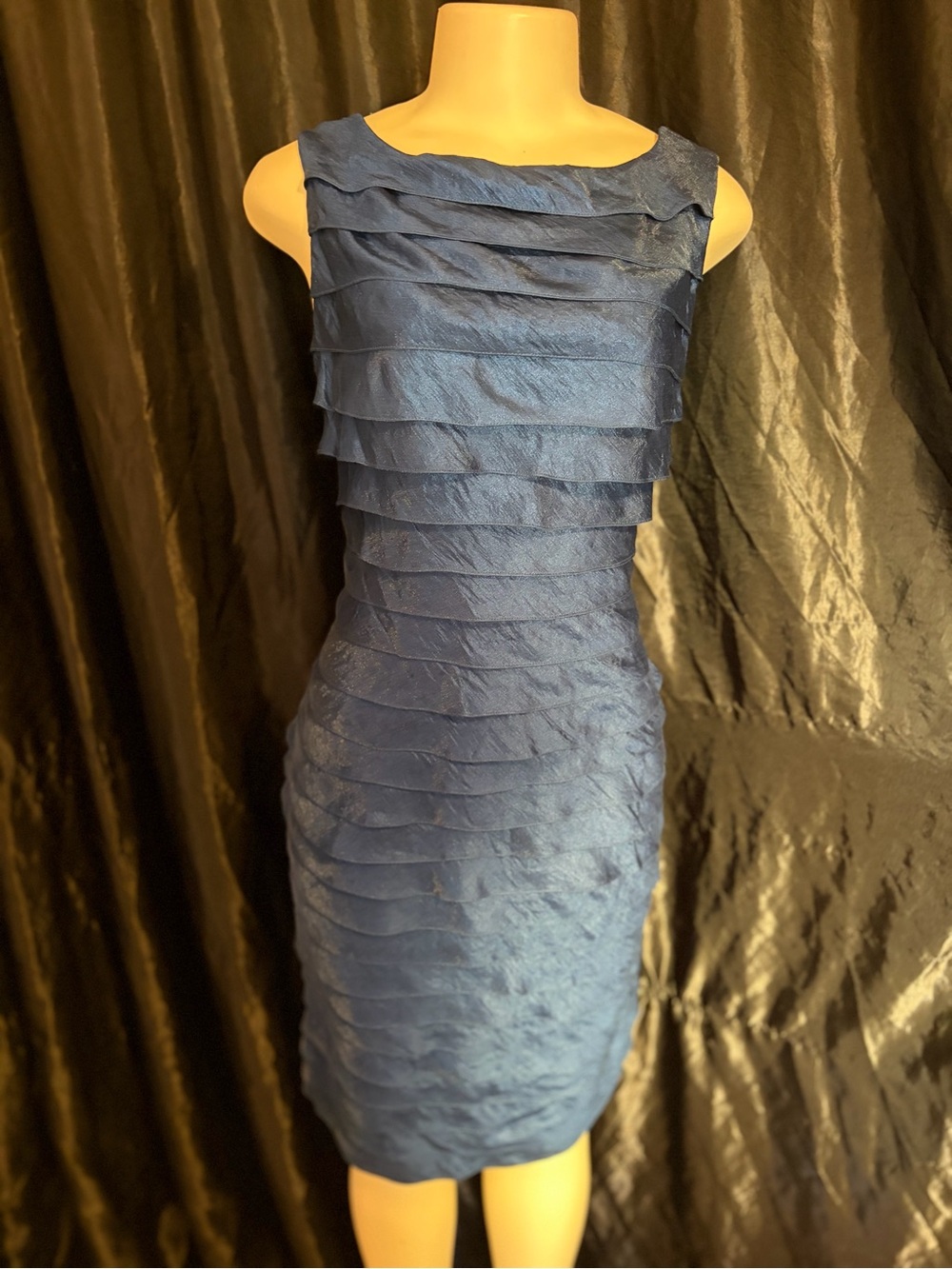 Adrianna Papell Navy Tiered Ruffle Sheath Dress